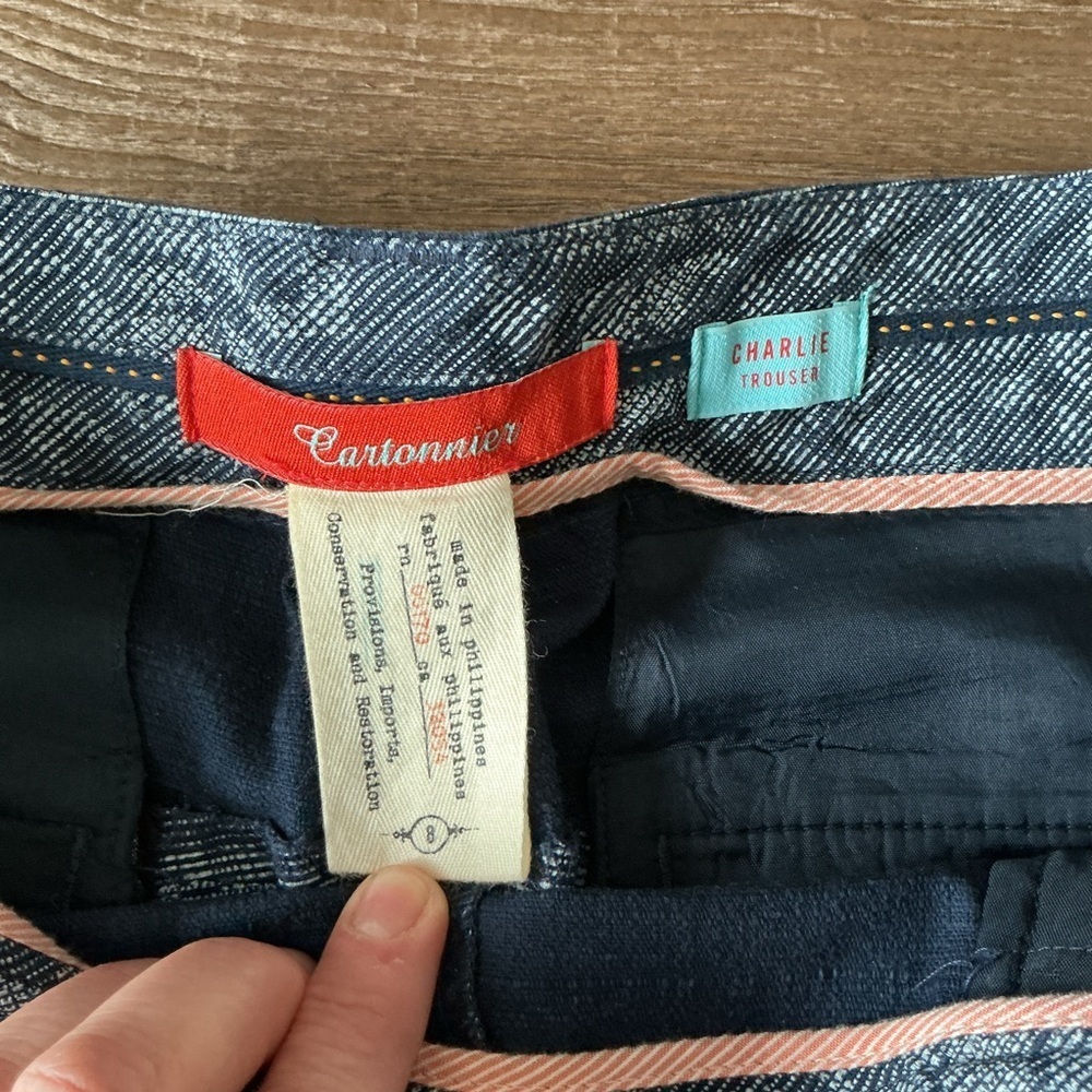 Cartonnier Anthropologie Blue Patterned Capris Pants Size 8 - Picture 4 of 8